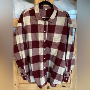 Old Navy Women's Maroon and Beige Checkered Button Down Shirt